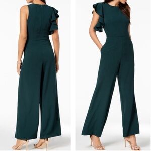 Julia Jordan Dark Gree Sleeveless Jumpsuit with Ruffle Detail